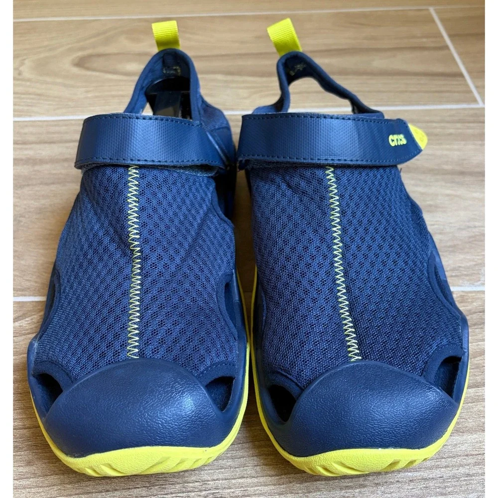 Crocs Mens Swiftwater Mesh Deck Water Sandals 9 Navy Yellow 205289 Gorpcore